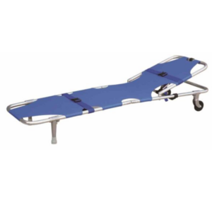 Brancard de catastrophe aluminium avec têtière, pliable et avec 2 roues